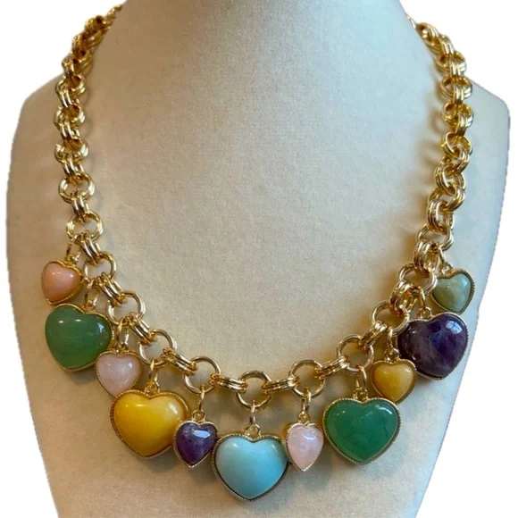 NWT ⚜️💖⚜️ Camila Coelho Gorgeous Heart Necklace with Semi-Precious Stones - Picture 3 of 10
